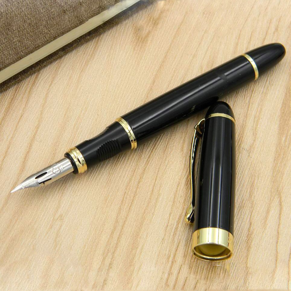 Jinhao 450 g nib metall gylden modifisert kalligrafi rund kropp blomst kropp engelsk fyllepenn: Svart