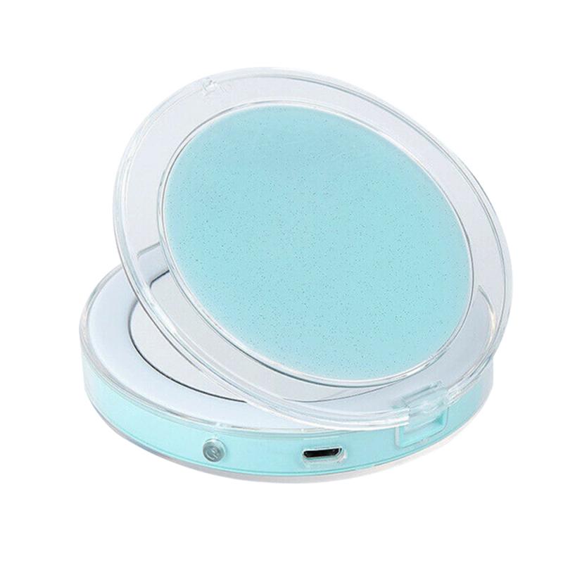 Makeup Mirror With Led Light Make Up Mirror LED Compact Mirror Mini Makeup Mirror Magnify Hand Held Fold Portable LED Light: Sky Blue