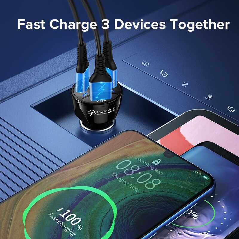 GETIHU 35W 3 Ports USB Car Charger Fast Phone Charge For iPhone 12 11 Pro X XS XR Max 6 7 8 Plus Xiaomi Mi Samsung Huawei iPad