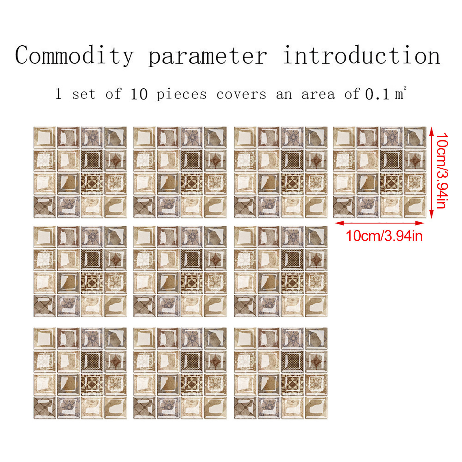 10pcs Marble Mosaic Tiles Wall Sticker Transfers Flat 2D Printed Covers For Kitchen Bathroom Peel &amp; Stick Waterproof Art Mural: H