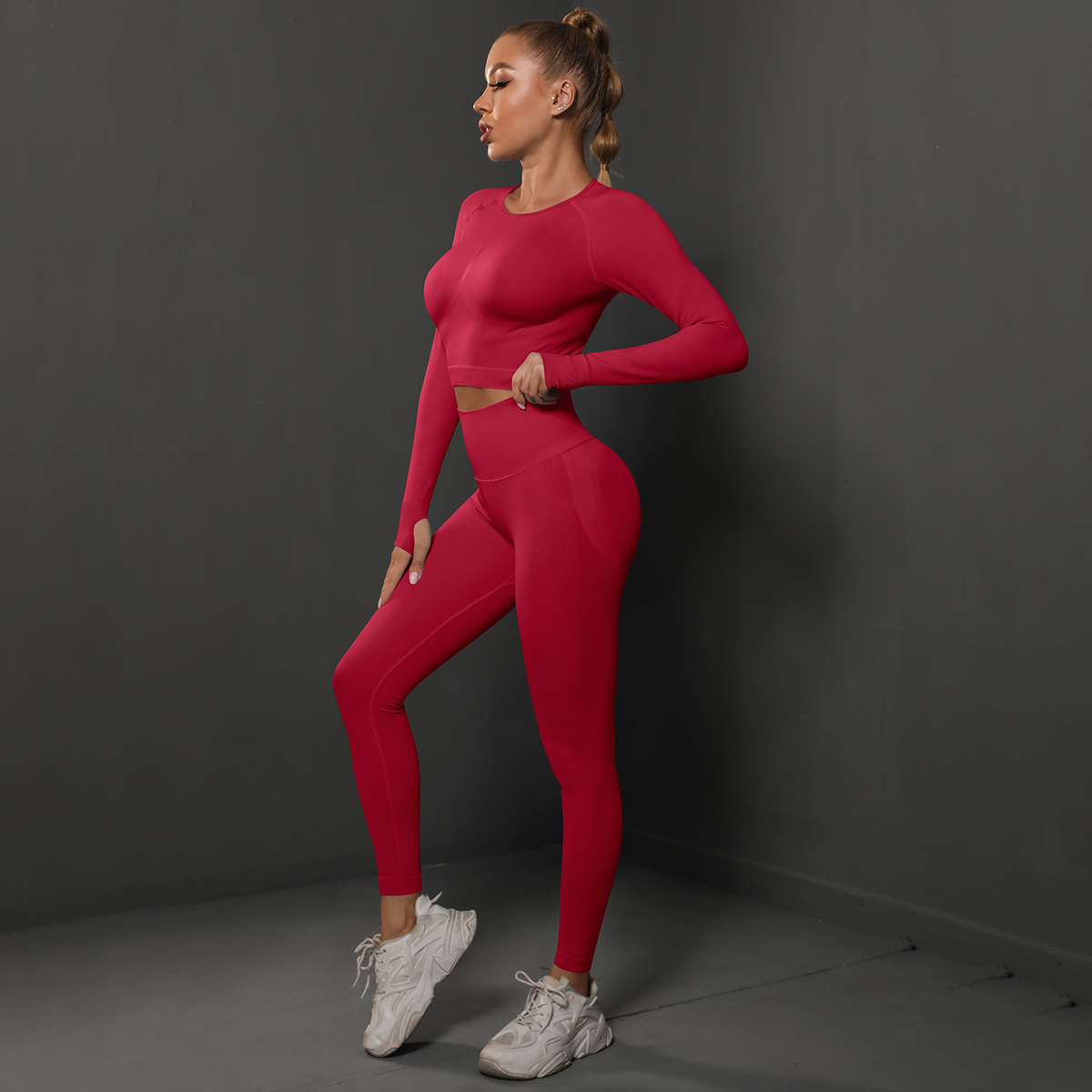 Conjunto de Yoga sin costuras, Top corto, mallas de cintura alta, trajes para mujer, ropa deportiva de entrenamiento de , conjunto de dos piezas para mujer
