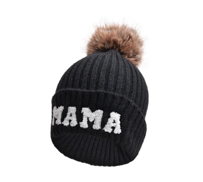 Alphabet Hat Parent Child Cap Hairball Wool Hat Outdoor Warm Knit Kid Baby Beanies Cute Daughter Mother Son Boy Girl: WHITE