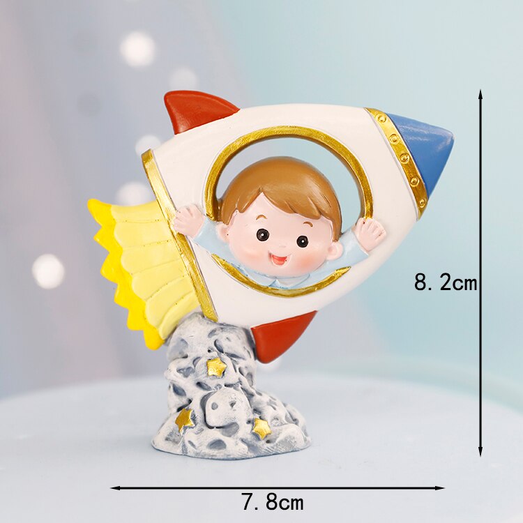 Universe Stars Rocket Astronaut Maan Gelukkige Verjaardag Brief Decoratie Cake Topper Dessert Voor Kinderen Dag Mooie: Clay astronaut blue