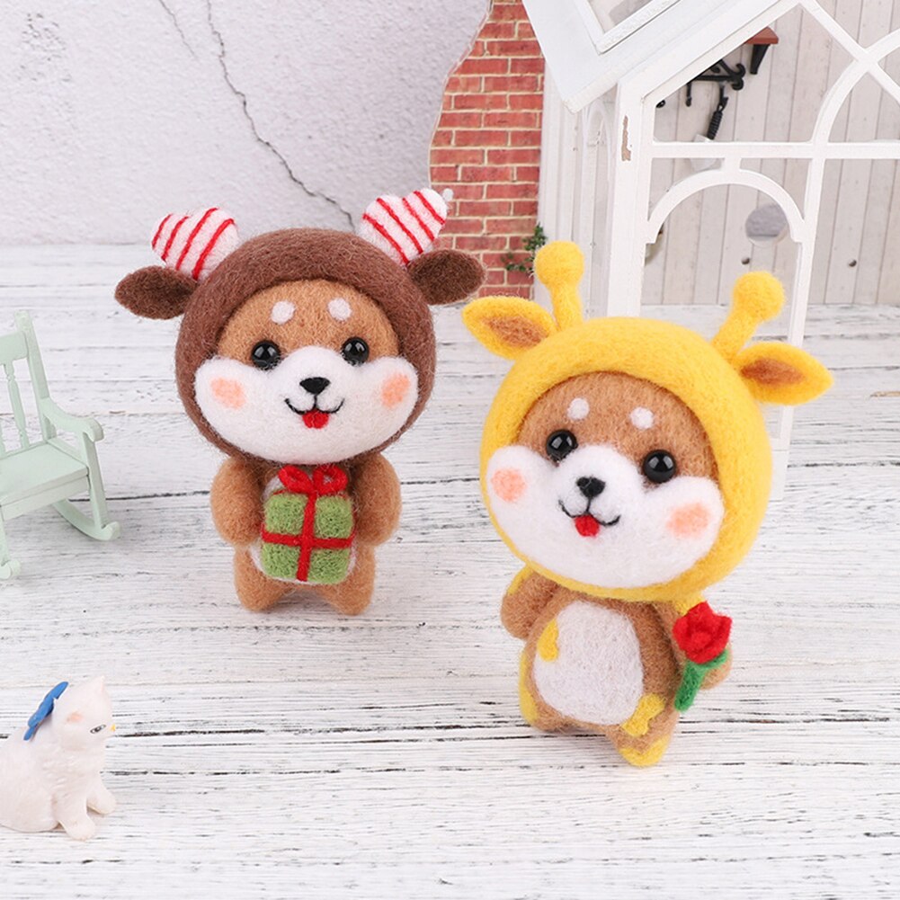 Felt DIY Package Poked Dog Doll Wool Felt Craft DIY Needle Material Kit Non Finished Handmade Toy Felt DIY Craft Suit