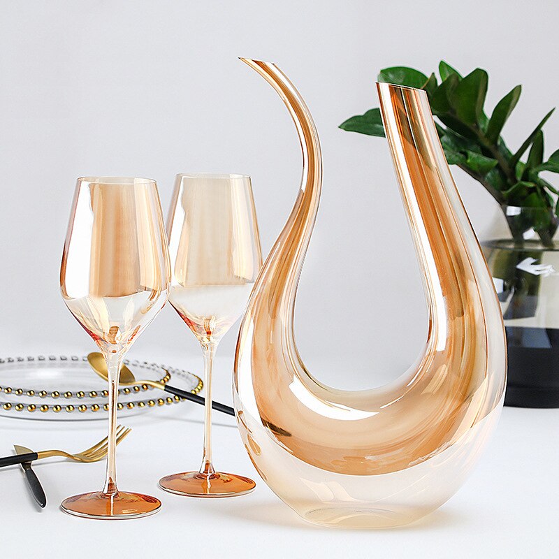 2 Stijlen 1500-2000Ml Wijn Decanter U-Vormige Dikbuikige-Vorm Creatieve Plating Goud Separator kristal Glas Wijn Schenker Bar