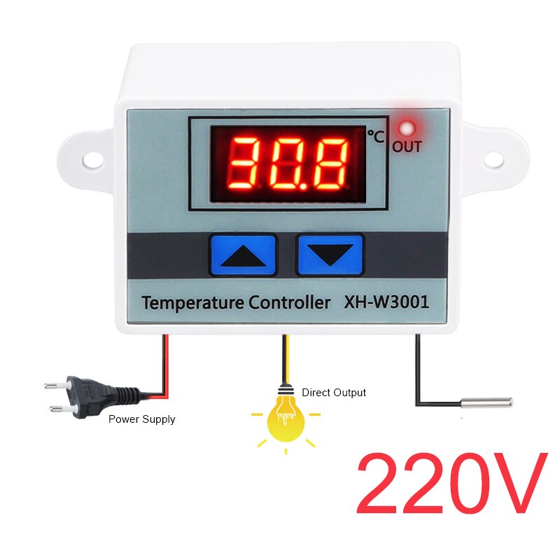 10A 12V 24V 110V 220VAC Digital LED Temperature Controller XH-W3001 For Incubator Cooling Heating Switch Thermostat NTC Sensor