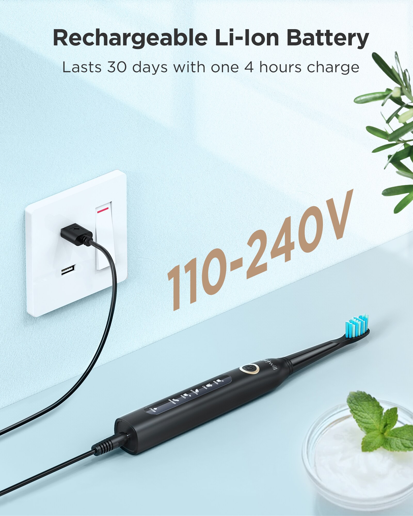 Fairywill-cepillo de dientes eléctrico sónico para adultos, recargable por USB, FW-507, resistente al agua, cabezales de repuesto