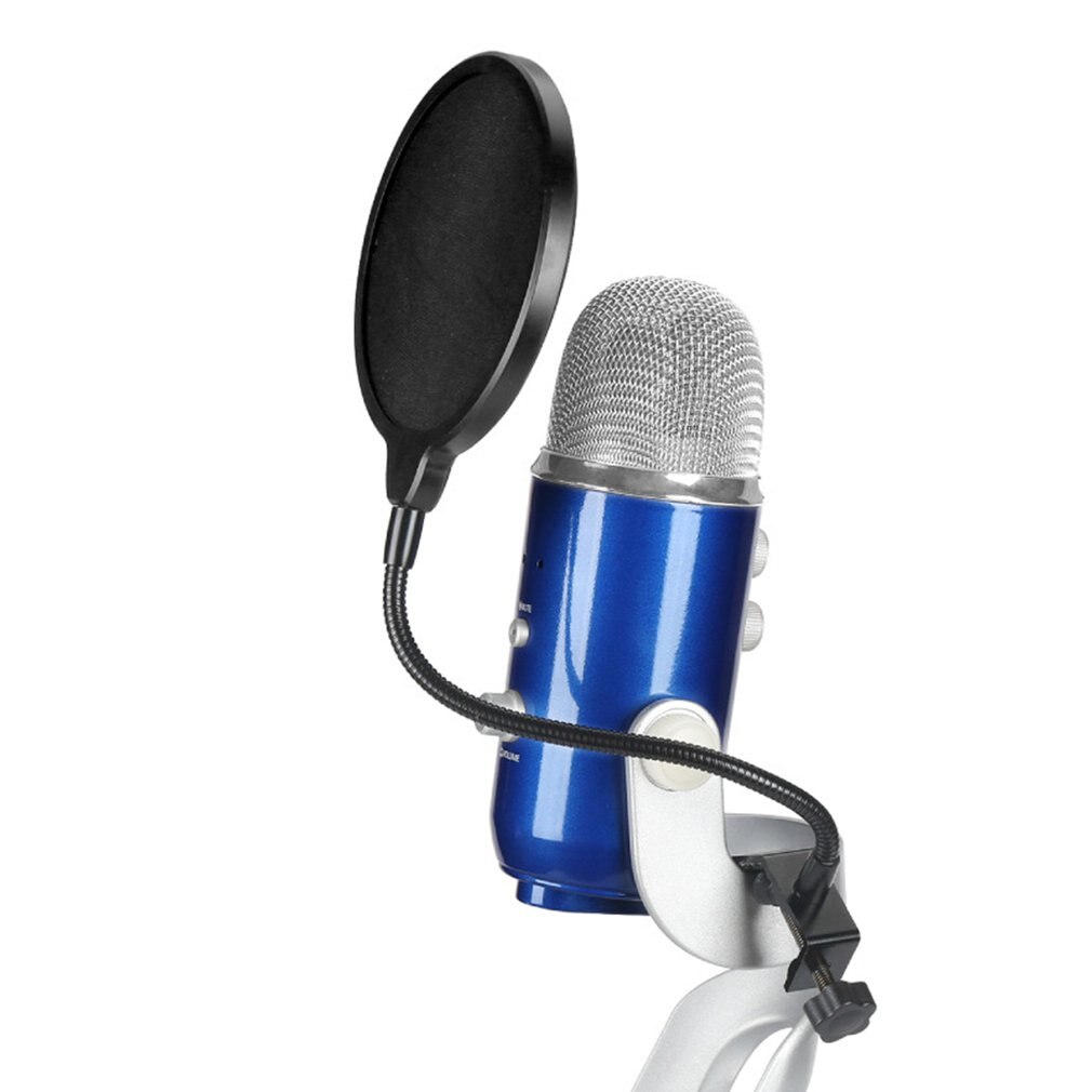 Klemme på mikrofon popfilter dobbeltlags optagelsesspraybeskyttelse med anti-spray spray netværk til yeti