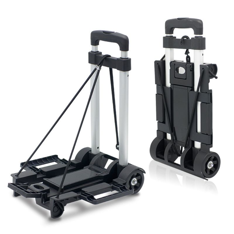 Carrito de equipaje plegable de aluminio ligero, carrito de mano plegable portátil, para viaje, mudanzas y uso en la oficina, color negro