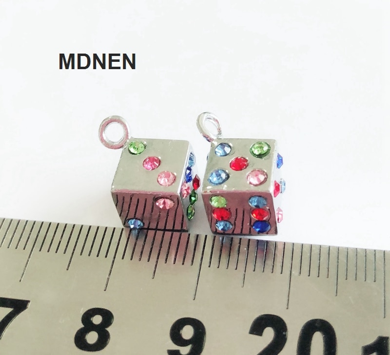 5pcs DIY accessory zinc alloy Colorful Rhinestone Dice Hang Pendant, Hang Charm Fit Diy Phone Strips