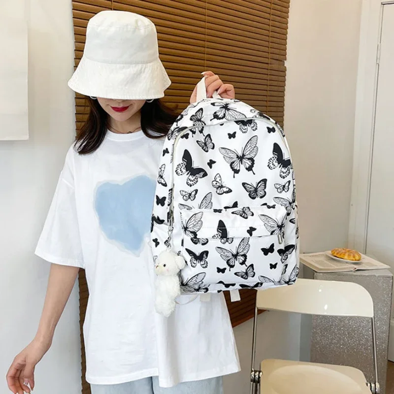 Mochila coreana con de mariposa para mujer, mochila para estudiantes, almacenamiento de libros escolares y organizador de viaje