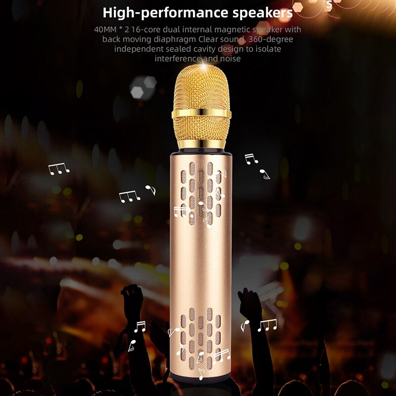 Wireless Microphone Dual Speaker Condenser Bluetooth Karaoke Speaker Microphone for Karaoke/Singing/Church/Speech