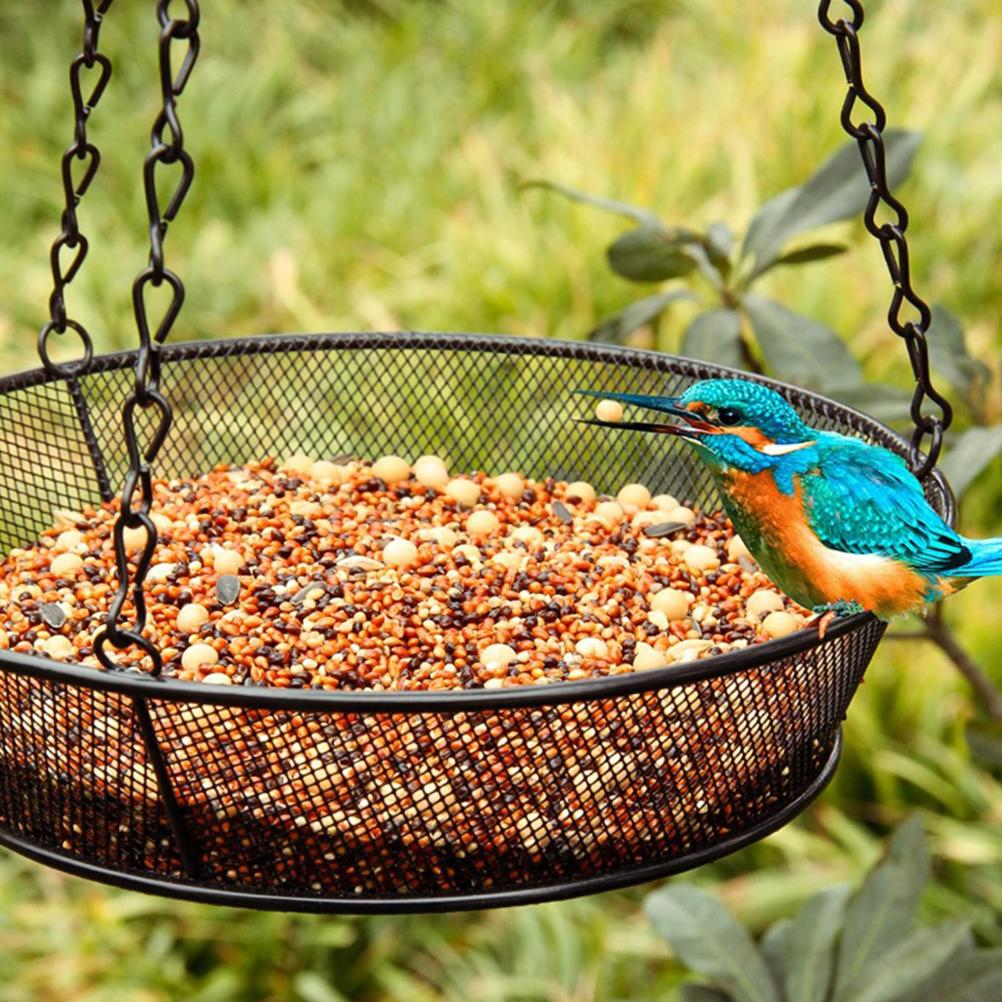 Comedero de pájaros colgante, bandeja redonda de Metal, plataforma de malla, alimentador de semillas para decoración de jardín al aire libre, suministros de aves
