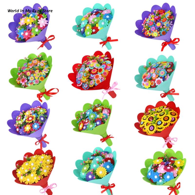 Q6PD Kids Button Felt Bouquet Art Crafting Project Kits Material for School Children Art Class Teaching Props Handmade: Default Title