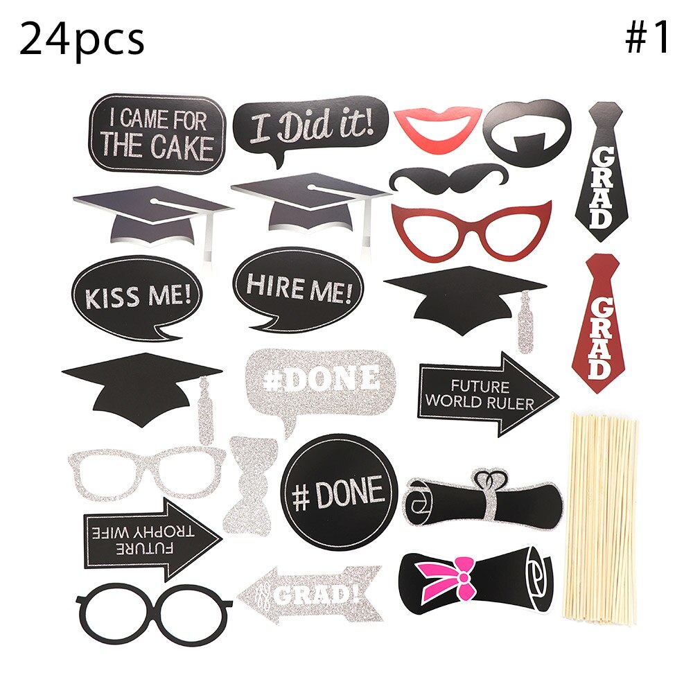PhotoBooth DIY Crafts Romantic Photo Booth Props Graduation Party Decoration Cap Grad Congrats Graduated Supplies: 24pcs