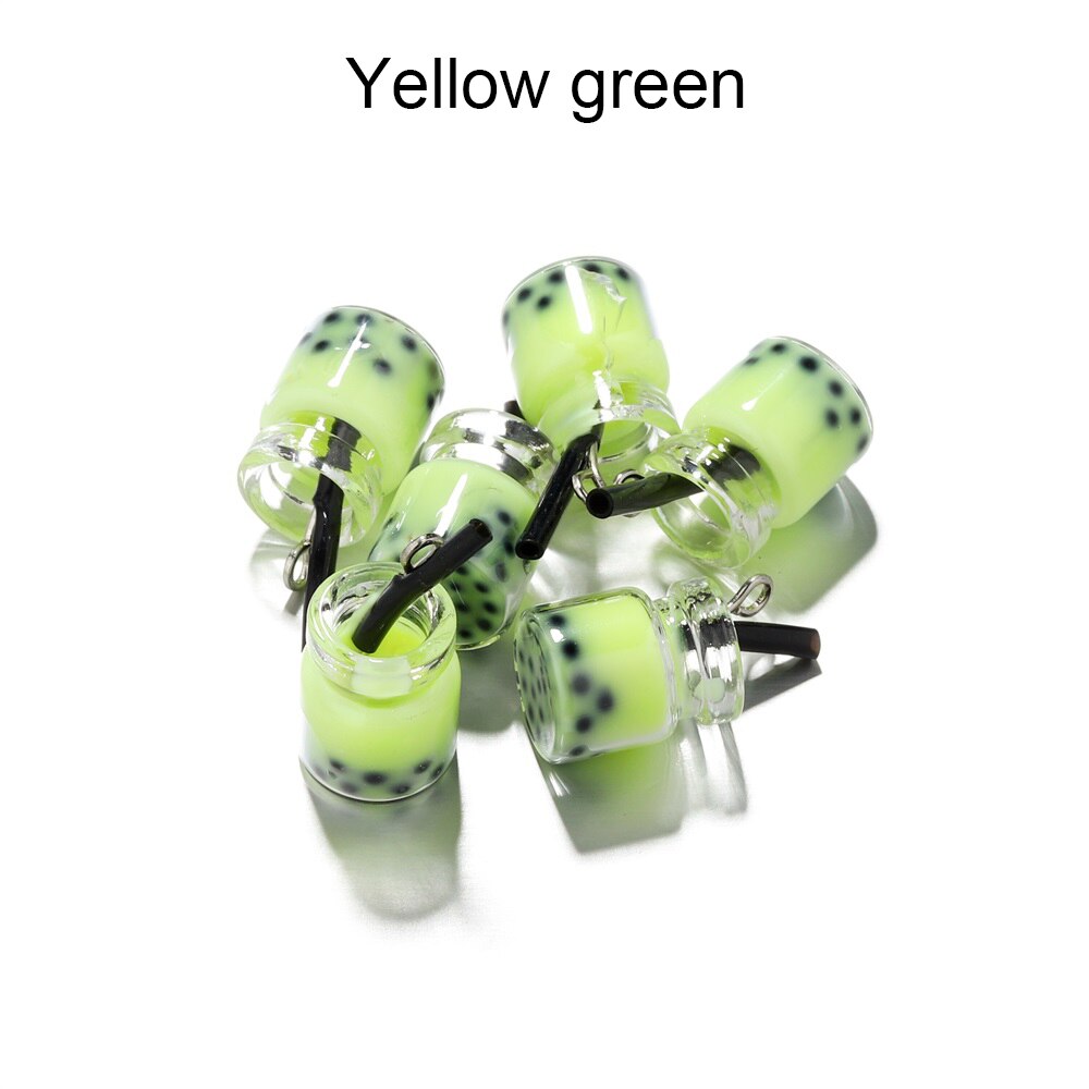Lote de 10 unidades de adornos de perla de resina en miniatura para té de la leche, colgantes Boba, abalorios de botella para Llavero artesanal, joyería, accesorios para manualidades: Yellow green