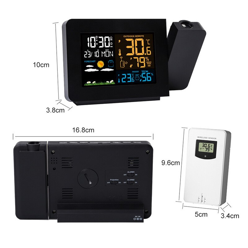 LED Alarm Projektion Uhr Thermometer Hygrometer kabellos Wetter Bahnhof Digital Uhr Schlummern Pult Tabelle Projekt Radio Uhr