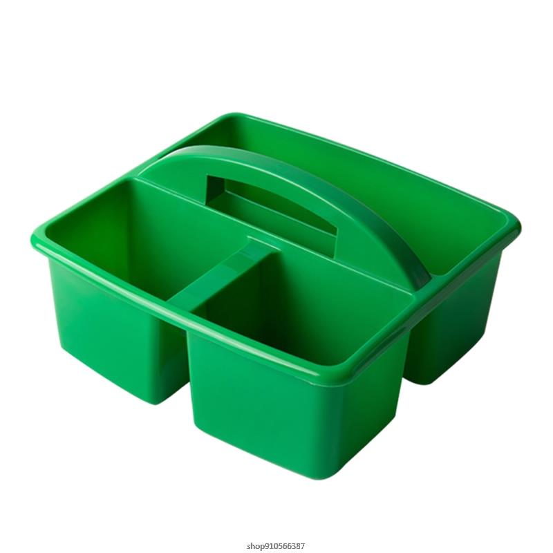 Portable Storage Caddies Box Plastic Divided Basket Bin with 3 Compartments Office Desk Organizer for Art Paint Brushes: Green