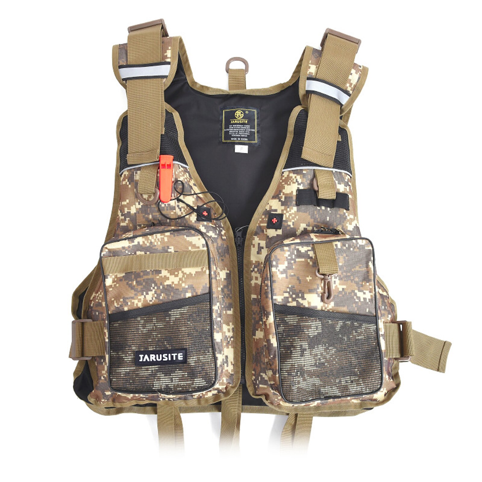 Fly Fishing Vest Life Jacket Outdoor Fishing Jacket Vest Pack with Removable Padding for Camping Hiking Photography:  Desert Camouflage