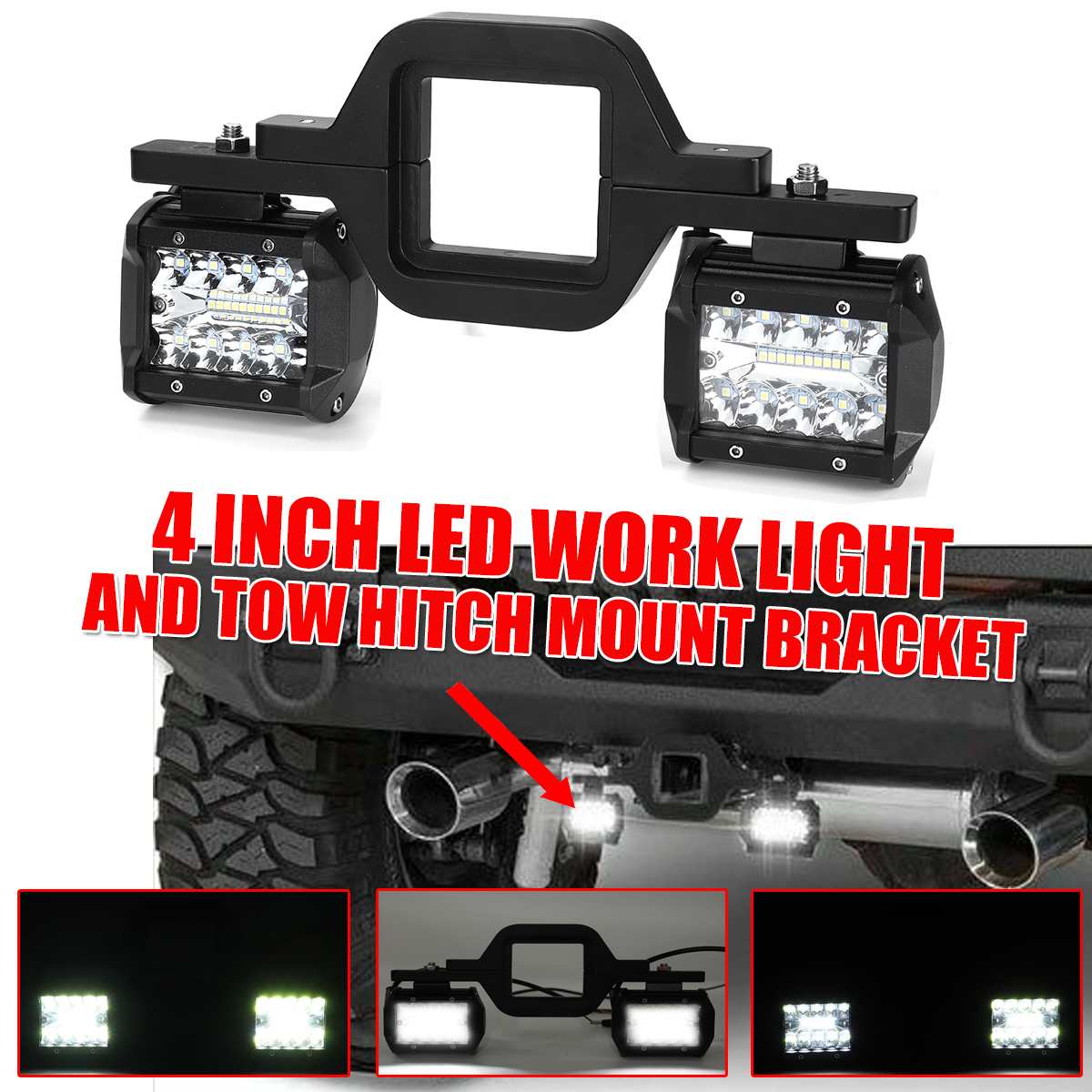 4 inch 8 LED Work Light Spot Flood Offroad Reverse Lights Bar with Trailer Tow Hitch Mount Bracket for Pickup Truck Van Camper