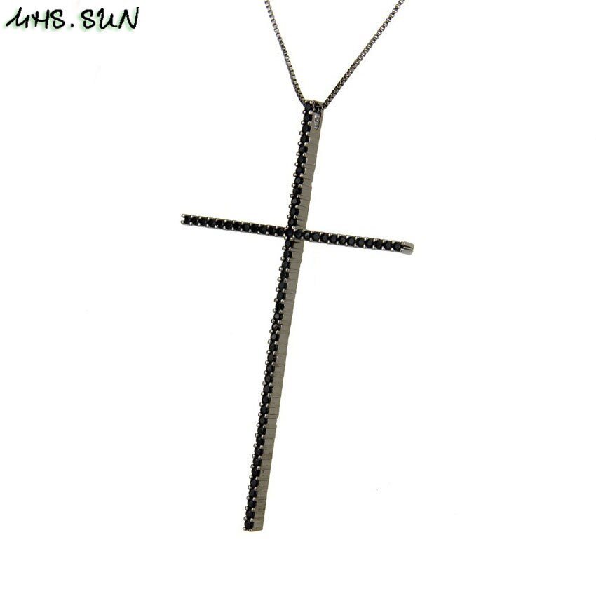 MHS.SUN CZ Zircon Big Cross Pendant Necklace For Men Women Hip Hop Gold/Silver/Black Chain Necklace Religion Jewelry 1PC: 9