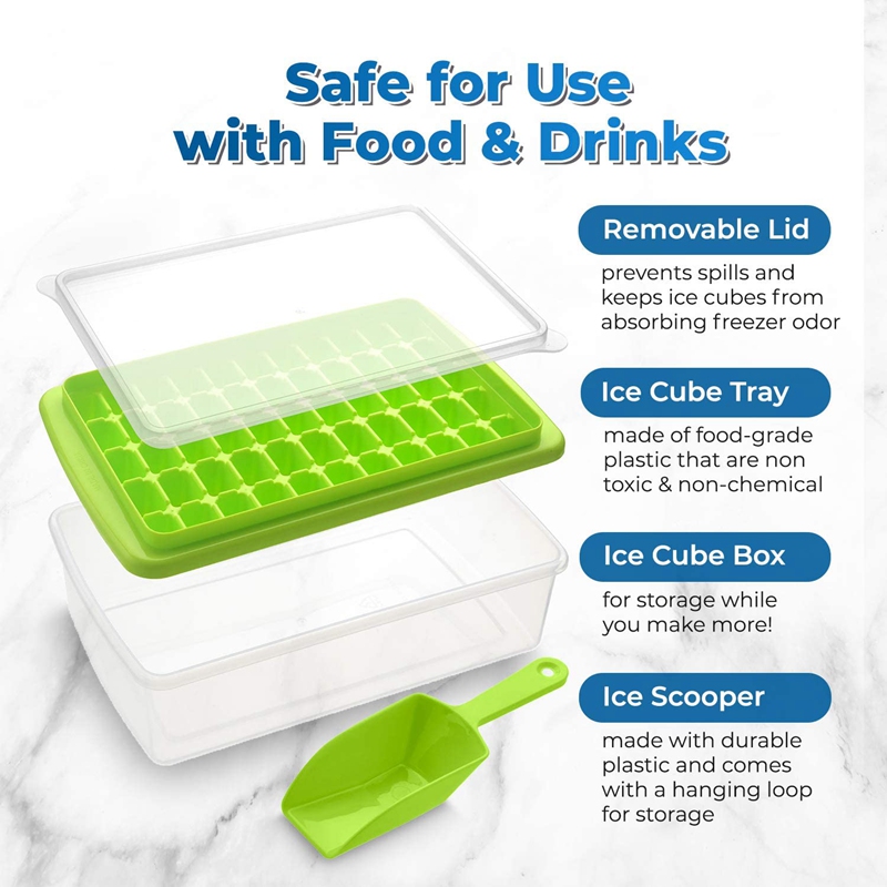 Ice Square Tray with Lid and Bin 55 Mini Nuggets Ice Tray for Freezer Comes with Ice Container, Scoop and Cover