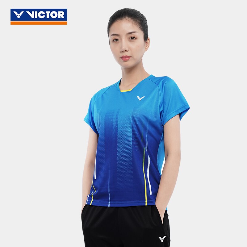 T-shirt à manches courtes de Badminton Victor , nouvelle série de concours de contraste de couleur pour femmes T-01008
