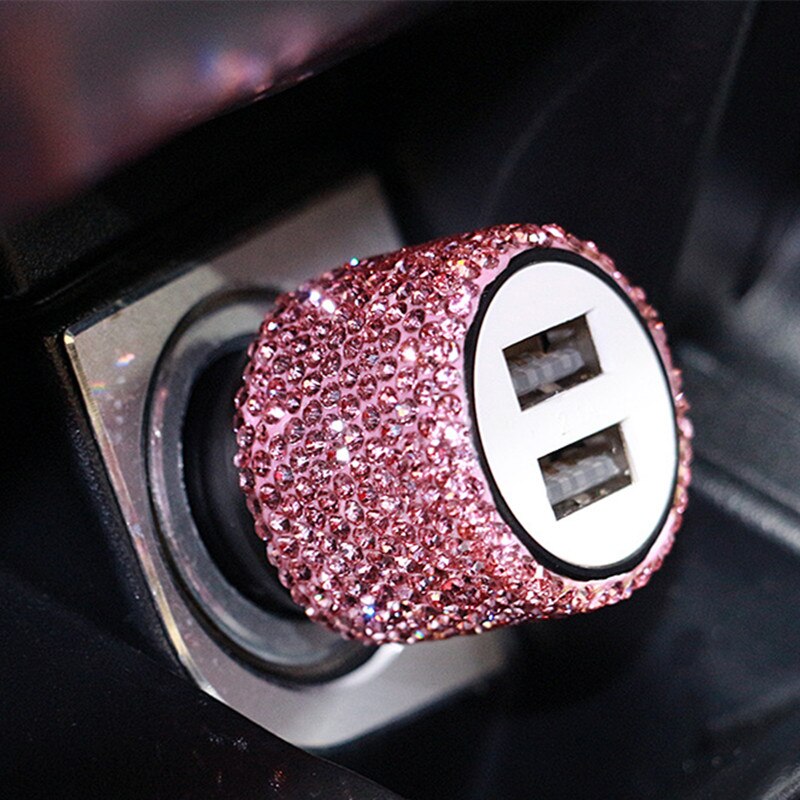 Dual USB Port Fast Charging Car Charger Safety Hammer To Help Break Windows In Emergencies With Bling Rhinestones Crystal: Pink car charger