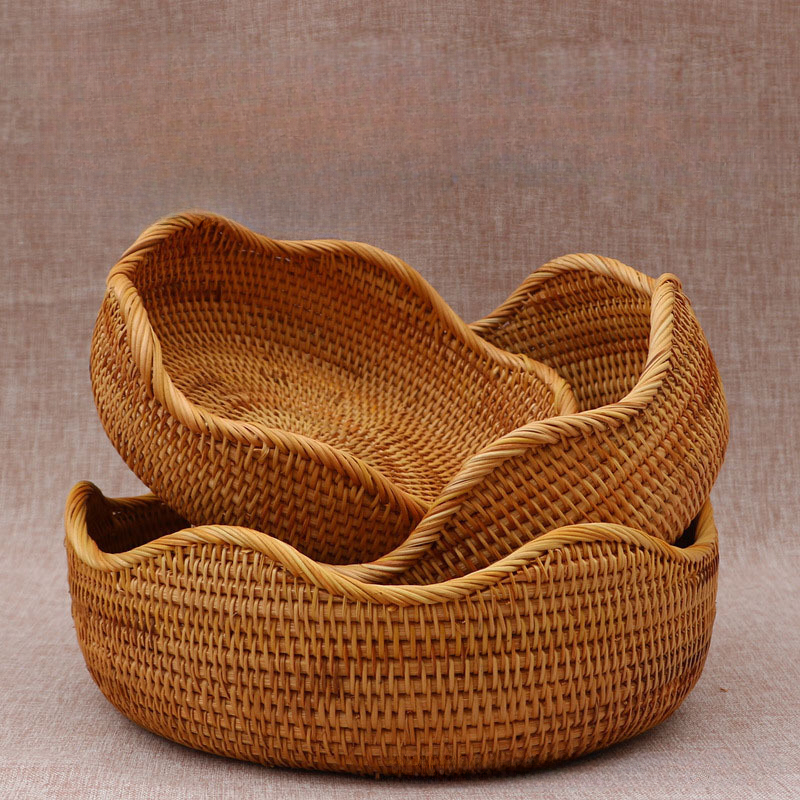 retro handgemachter geflochtener Korb Rattan geflochtenes Material Aufbewahrungskorb Heimat Wasser Obstkorb dekorative Aufbewahrung Bambuskorb: Schwarz