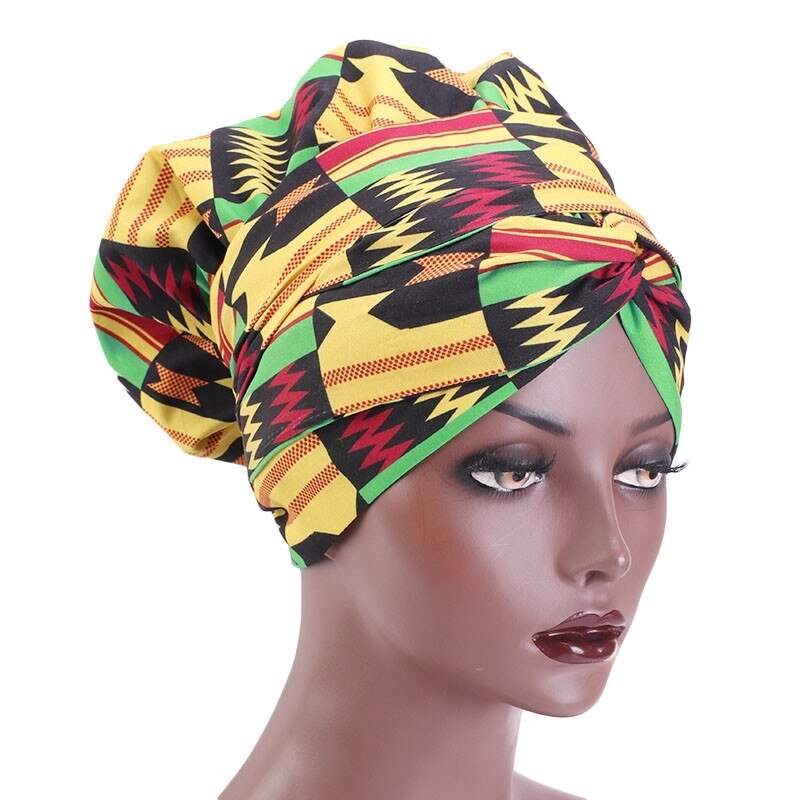 Gorros africanos para el pelo para mujer, gorro de satén con estampado, Cinta Larga de doble capa, con patrón, talla grande, 1 unidad, 38cm