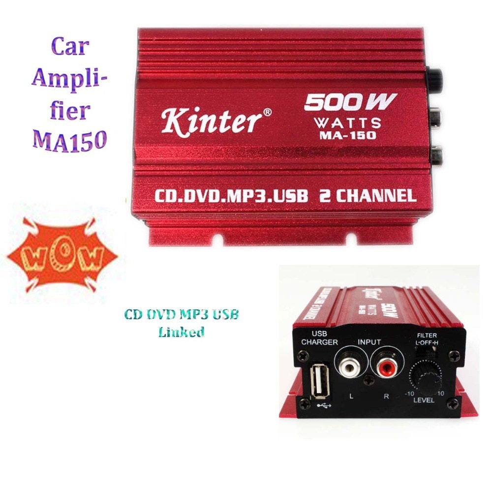 Mini Auto Versterker 2CH Hifi Stereo MA150 12V 2A 500W Cd Dvd MP3 Usb Voor Motorfiets & auto