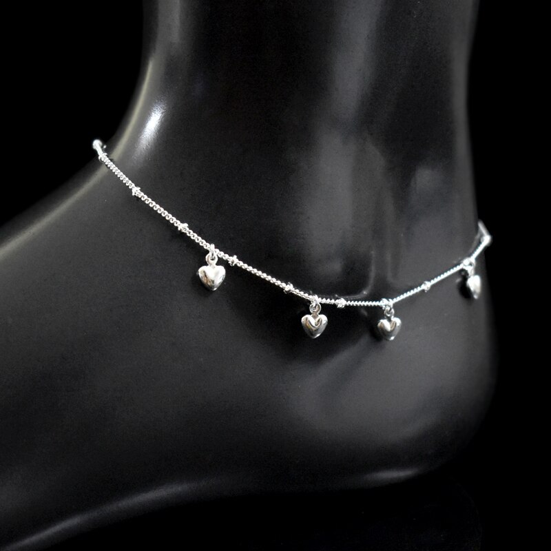 925 Sterling Silver Simple Exquisite Heart Pendant Anklets Women Jewelry Birthday Summer Foot Chain Bracelets: Default Title