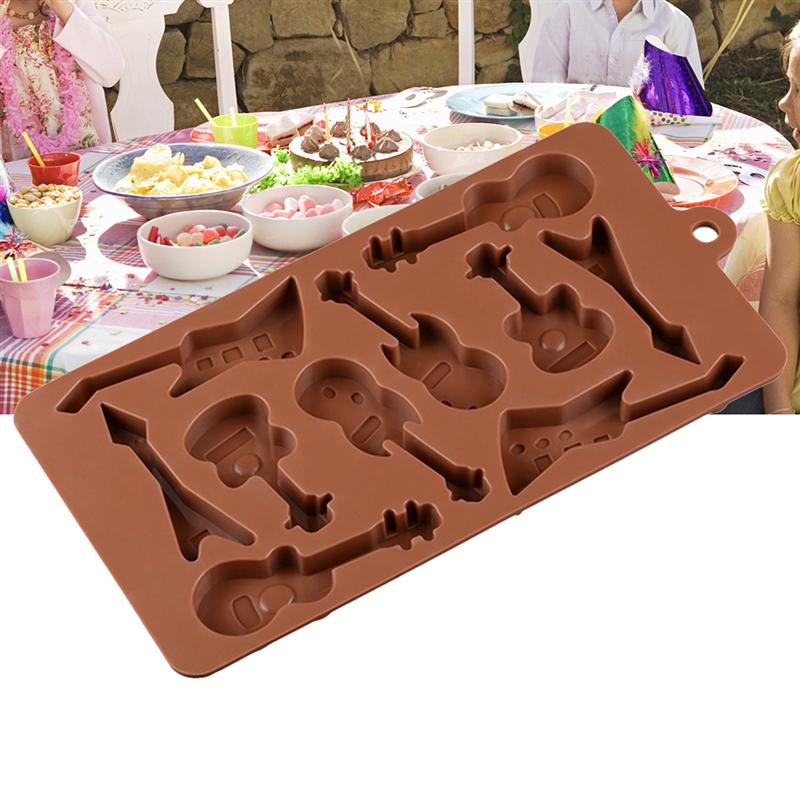 10-Holte Base Gitaar Siliconen Cake Brood Chocolade Fondant Jelly Candy Bakvorm Craft Mold (Koffie)