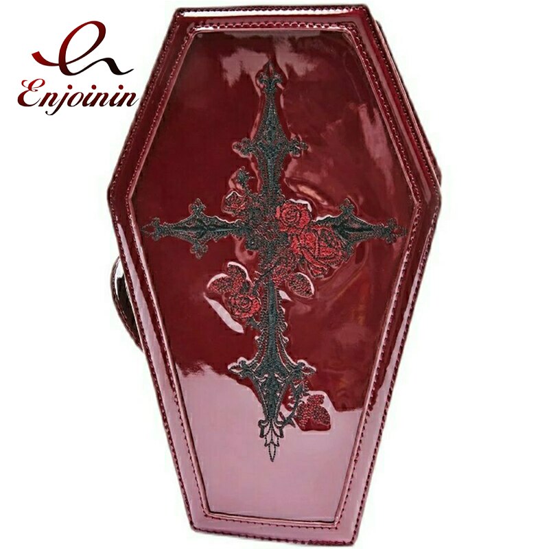 Harajuku Gothic Coffin Shape Purses and Handbags for Women Embroidered Cross Rose Dark Lolita Chain Crossbody Bag Punk Box
