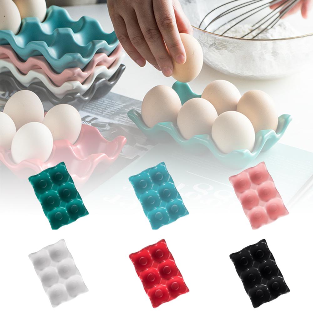 6 Grids Egg Holder Ceramic Anti-Slip Egg Box Refrigerator Shockproof Egg Tray Holder Home Storage Box Kitchen Egg Storage