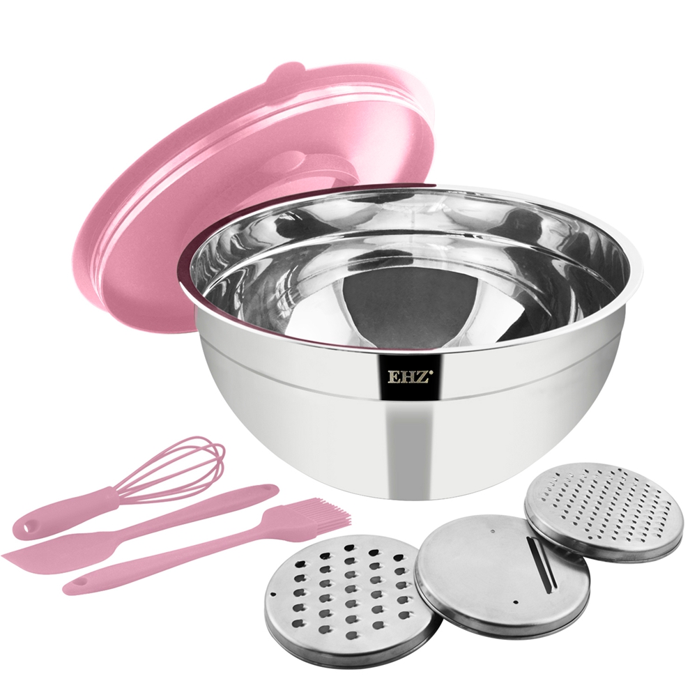 Cuenco mezclador EHZ de acero inoxidable para ensalada, conjunto de 8 Uds. Fresco sellado de Bol, herramienta de cocina cepilladora afilada para hornear pasteles y verduras