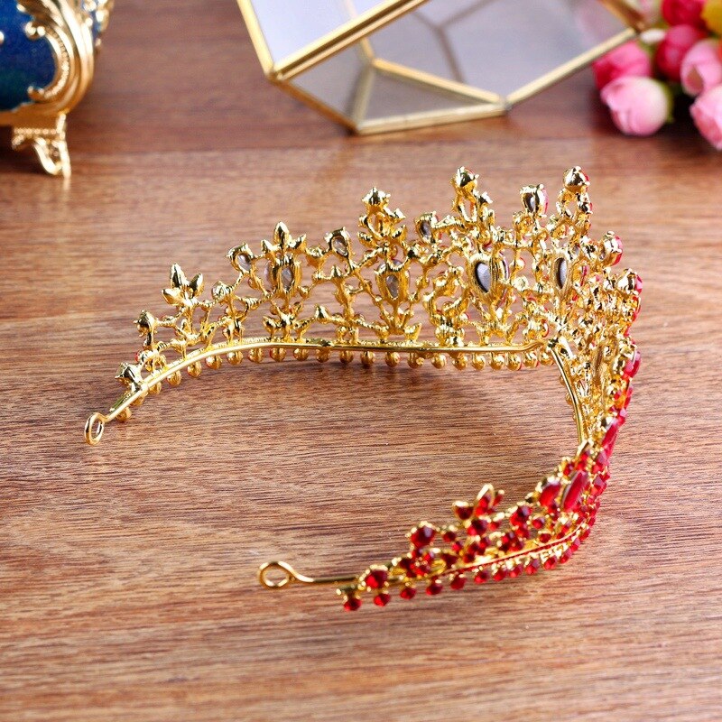 Luxe gouden rode strass bruids tiara's kroon vintage barok kristal diadeem voor bruiden hoofdbanden bruiloft haaraccessoires