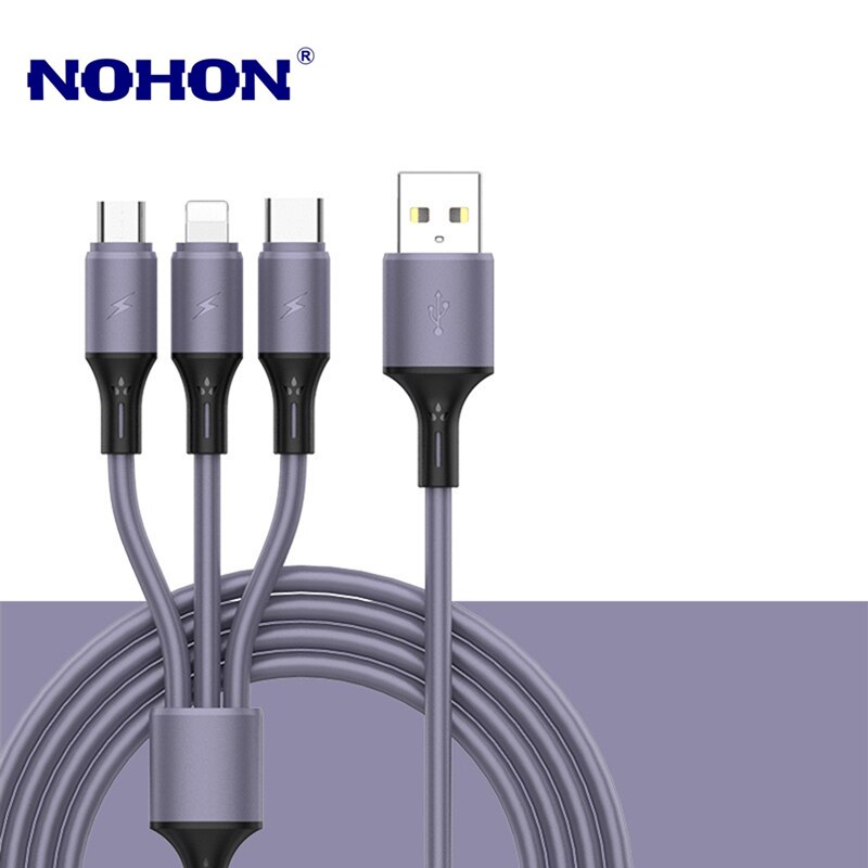 Uniwersalny kabel ładujący USB 3 w 1 dla iPhone 8 X XS Samsung LG Huawei Xiaomi OnePlus OPPO android telefon USB ładowarka kabel 1.2m: Fioletowy