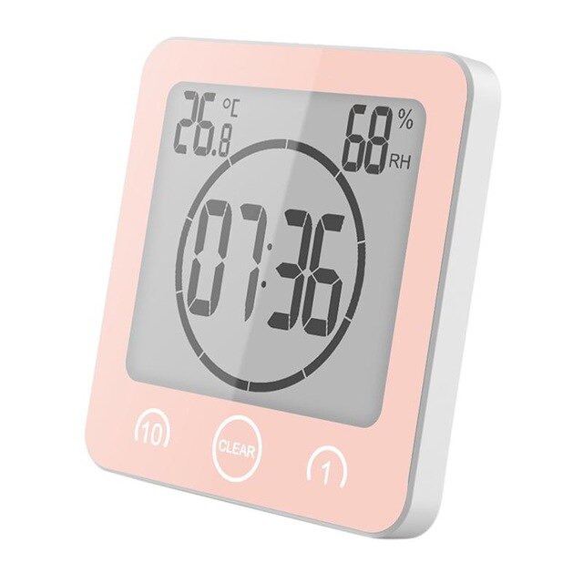 Horloge de douche numérique étanche LCD moderne, horloge de salle de bain, minuterie de température, horloge murale de douche, accessoires de décoration de maison: Rose