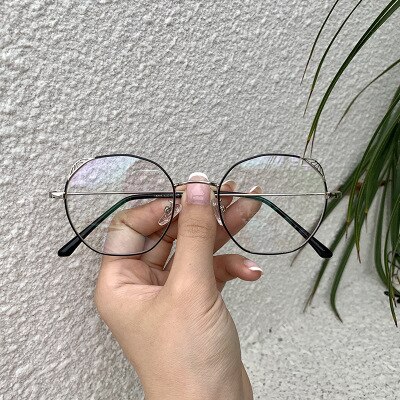 1Pc Myopia Optical Lens Glasses Frame Women Trendy Stainless Steel Metal Frames Cat Eye Clear Lens Eyeglasses Frame: Silver Black
