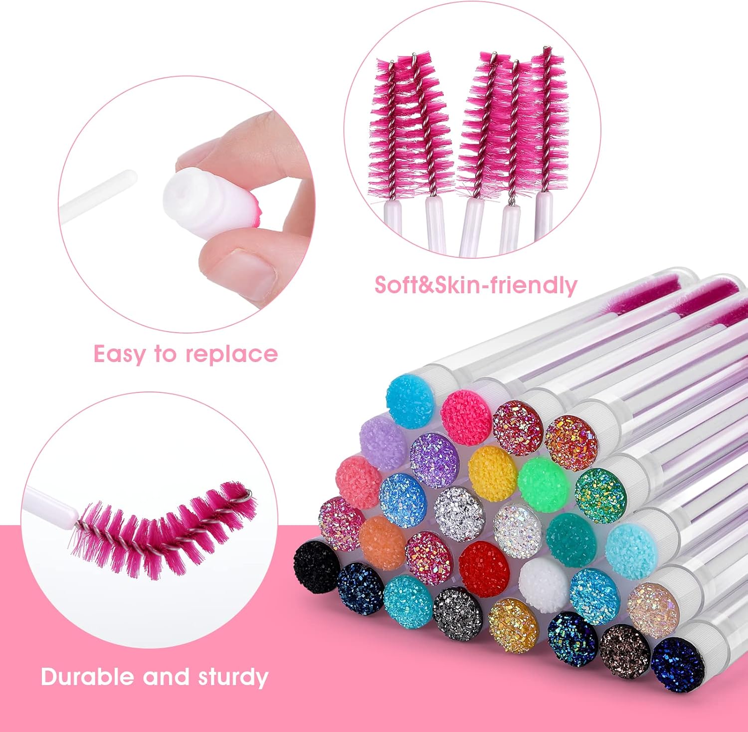 Reusable 50sets Eyelash Mascara Wands With Tube Lash Spoolie Brush In Container Disposable Eyebrow Applicator Case
