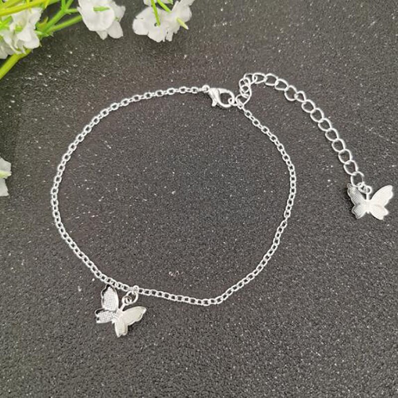 Nouvelle papillon bracelets de cheville pour femmes or argent couleur chaîne cheville Bracelet sur la jambe bohème pied bijoux: 2 Silver Butterfly