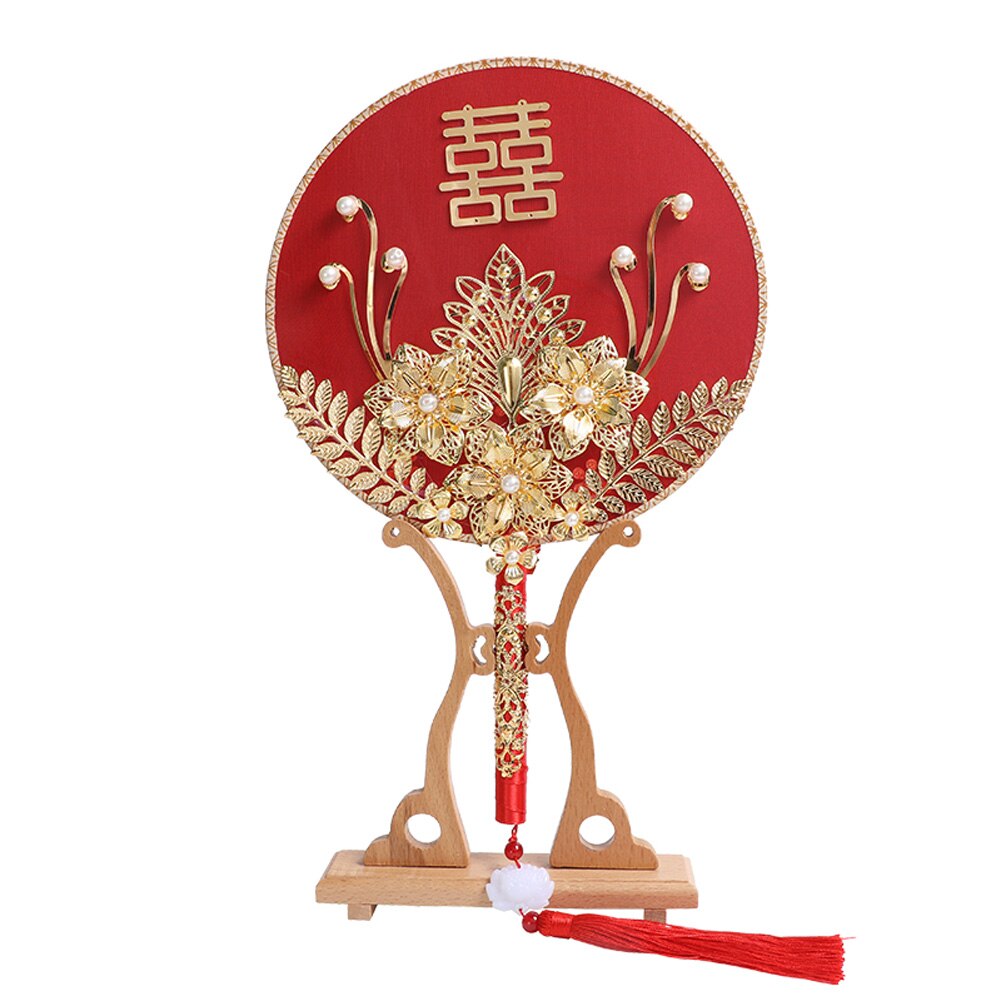 Éventail rond chinois éventail Vintage rouge | Ventilateur à la main chinois rond, éventail rouge avec pompon, décoration de fête de mariage et de mariée, poudard: 4