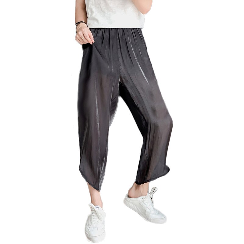 Incerun mænd afslappede løse bukser sommer joggers streetwear faux silke tynde bukser åndbare solide smarte pantalones hombre: 4xl / Sort