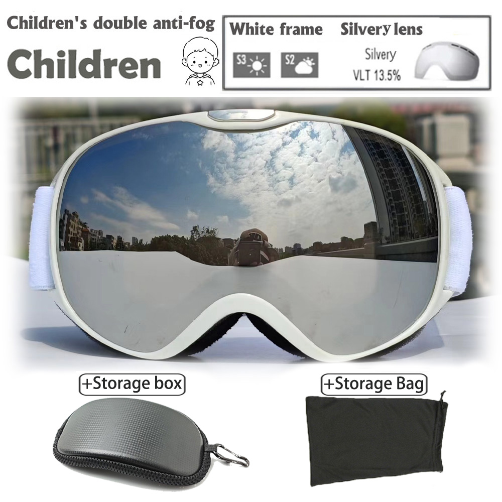 Ski Glasses Kids 4-14 Years Old Double Layer Anti Fog Windbreak Safety Glasses UV400 All Day Skiing Glasses Winter Anti-Glare: army green