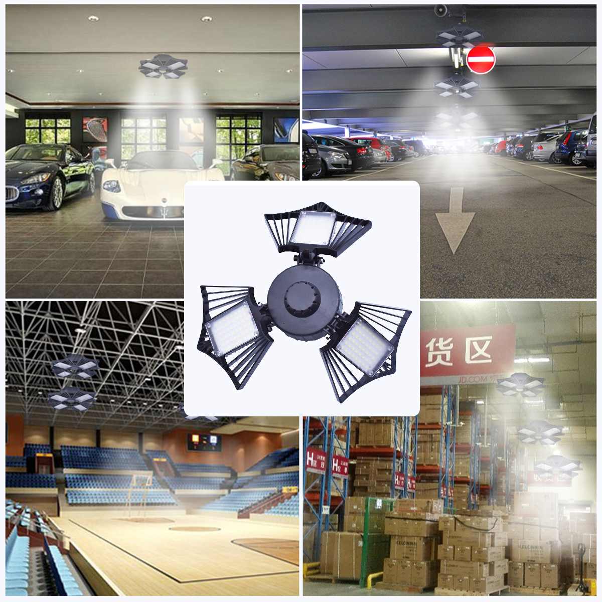 Led garasjelys 100/80/60w e27 led lys treblads gruvelampe deformerbar sammenleggbar lampe 6000lm glødende lys industribelysning