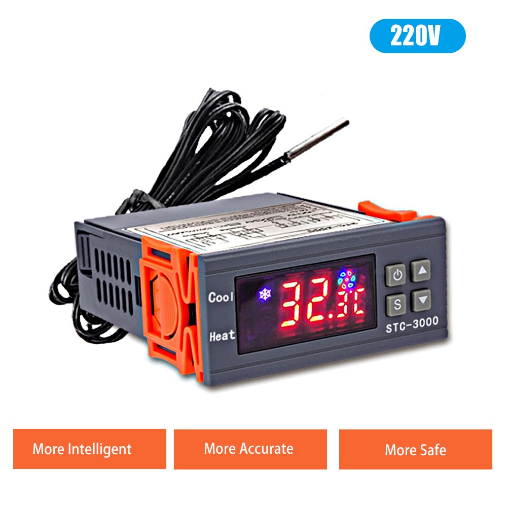 Digital Temperature Switch Controller Heating Cooling Relay NTC Sensor Temp Control Thermostat for Freezer Fridge Hatching: 220V