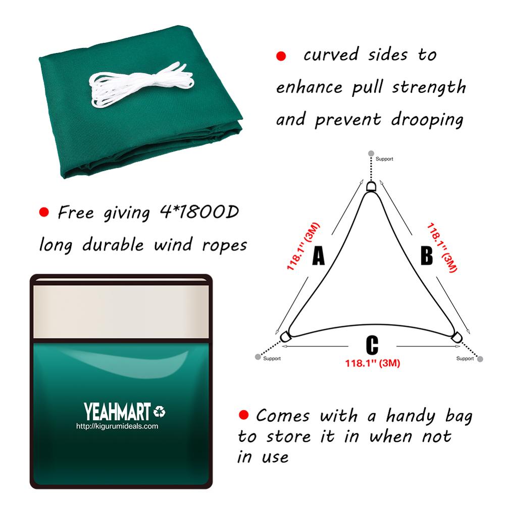 5x5x5M ciemnozielony parasol przeciwsłoneczny żagiel równoboczny trójkąt baldachim przepuszczalny blok UV tkanina trwała na zewnątrz: zielony 3x3x3M