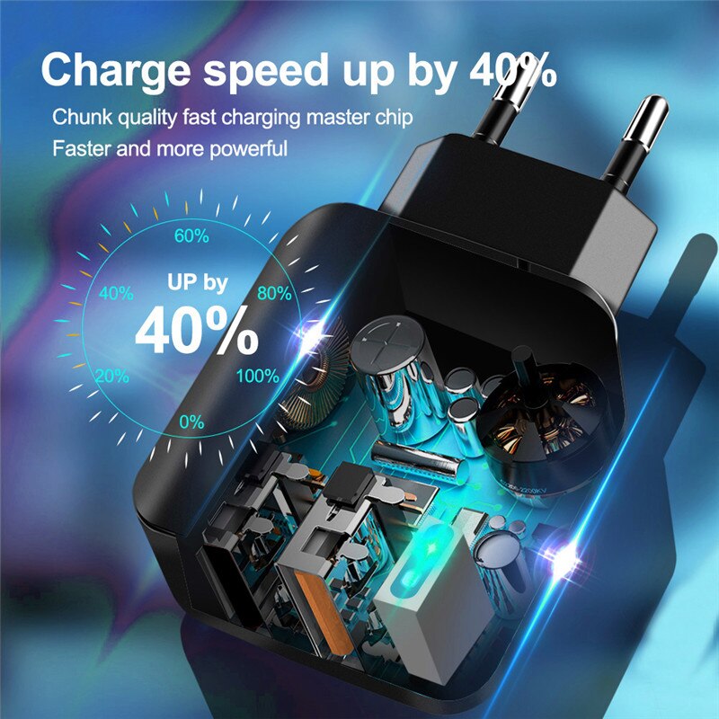 USLION 18W PD adapter EU US QC 3.0 usb Quick charger For iPhone 11 12 Xiaomi mi 9 Samsung Huawei mobile phones LED Fast Charging