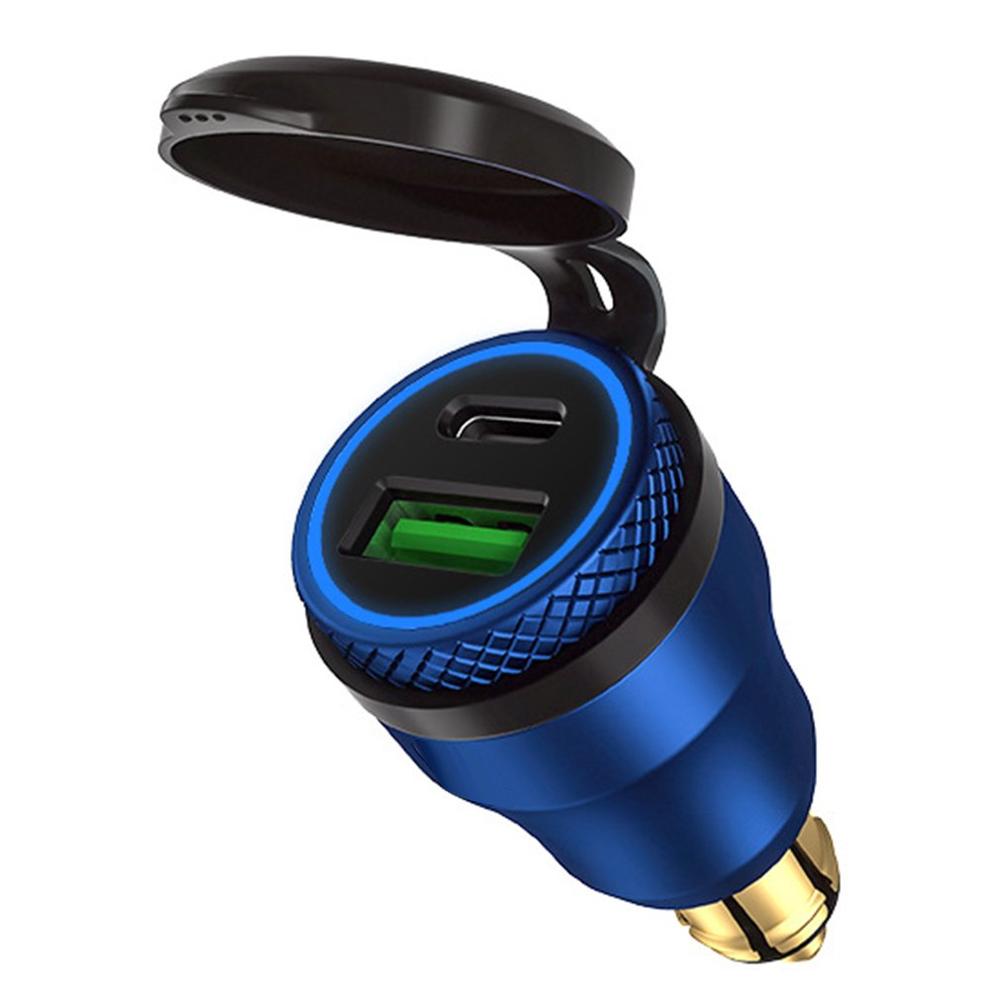 12V-24V QC3.0 USB Type C PD Fast Charging Power Adapter Charger Hella DIN EU Plug Socket for DUCATI Motorcycle B8: blue(blue light)